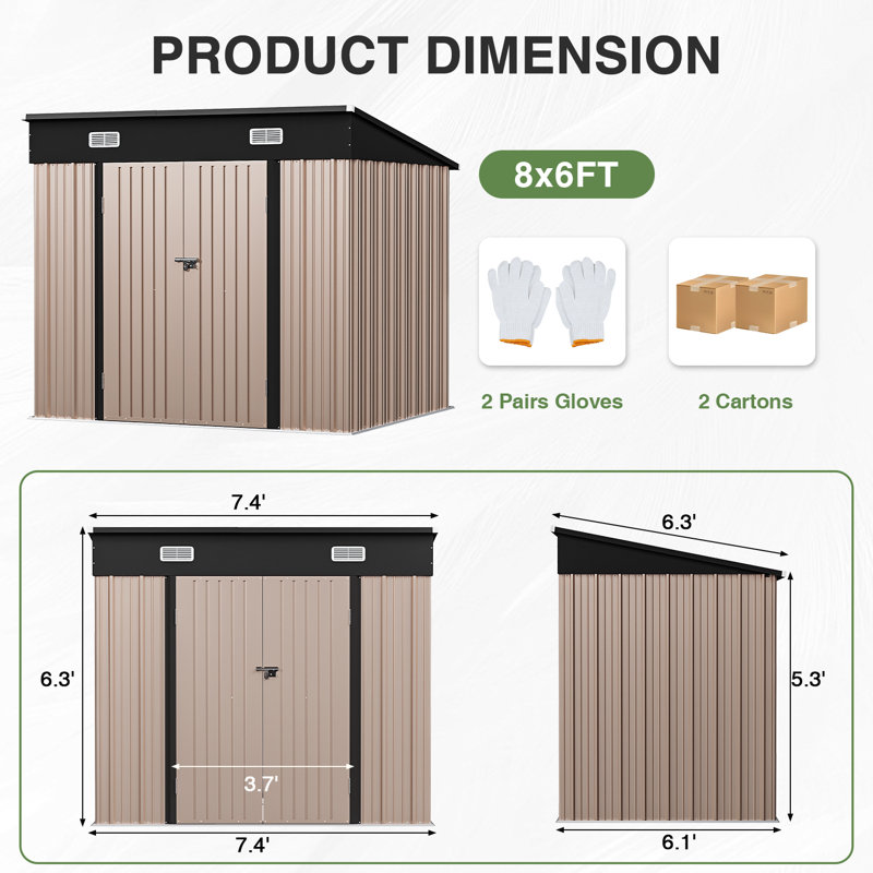 7.5 Ft. W X 6.1 Ft. D Metal Storage Shed