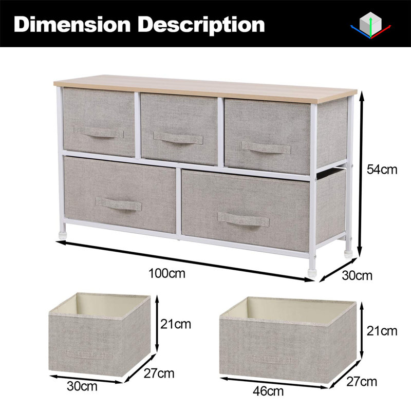 Fluellen Iron 5 - Drawer Chest of Drawers, Beige