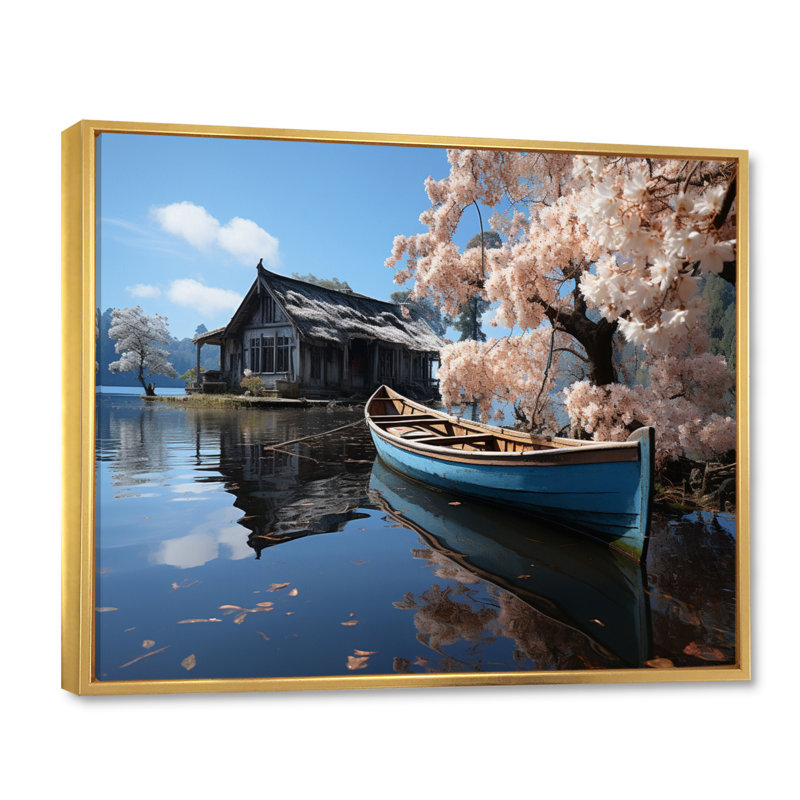 Lakehouse Lakeside Tranquillity - Lake House Cottage Canvas Wall Art, H 30 po x l 40 po x P 1,5 po, Cadre flottant doré