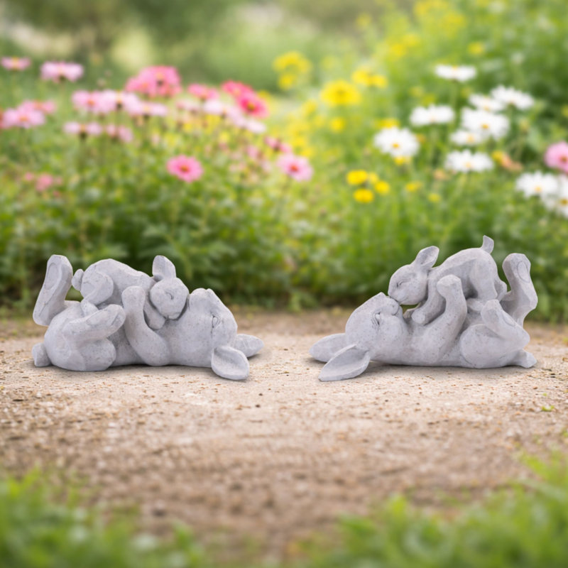 Laying Rabbit with Baby Bunny Figurine