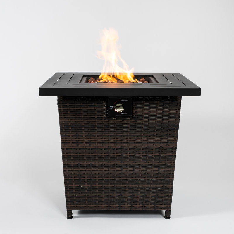 Square Steel Fire Pit with Wicker Base
