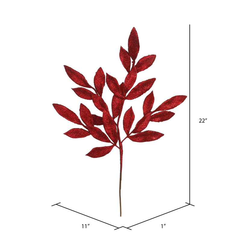 22" Glitter BayLeaf Artificial Christmas Spray, 22" H x 11" W x 1" D, Red