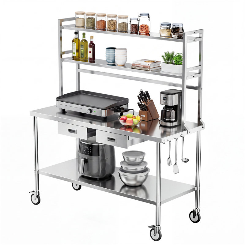 60 X 24 In. Stainless Steel Table Prep Table With 4 Wheels And Overshelf