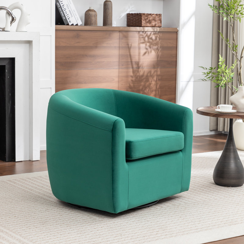 Fauteuil demi-tonneau pivotant de 33,5 po Odey, Velours vert foncé