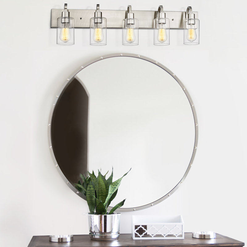 Éclairage de salle de bain à 5 lumières à intensité variable pour salle de bain en bronze huilé, Nickel brossé