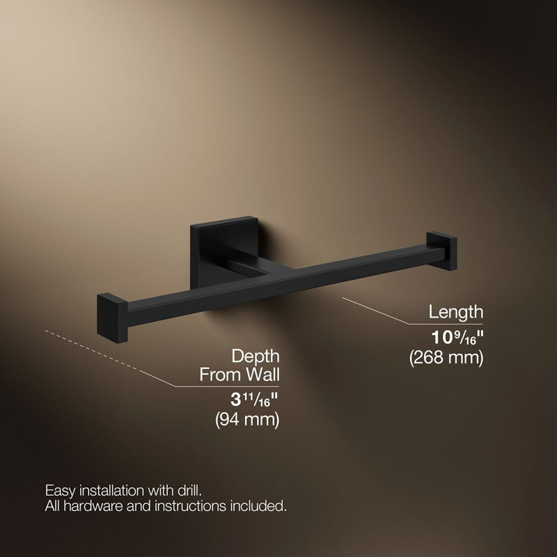 Square Double Toilet Paper Holder, Matte Black