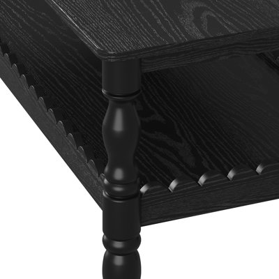 Rectangle Coffee Table Solid Wood Coffee Table with Storage Shelf,Farmhouse 2-Tier Center Table Lacquered Classical Legs,Easy Assembly Apartment Cente