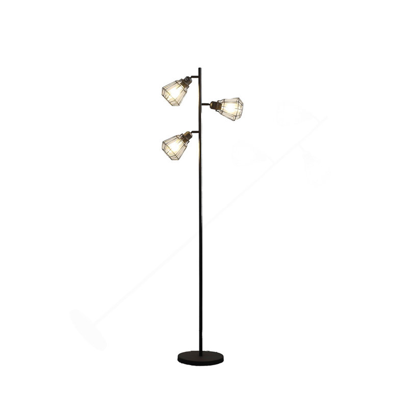 65" Industrial Farmhouse Metal Floor Lamp with Adjustable Cage Shade