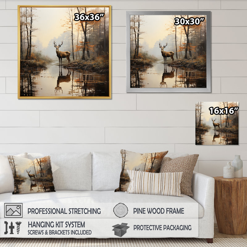 «Animal Deer Misty Morning II», impressions sur toile, Toile tendue, H 24 po x l 24 po x P 1 po