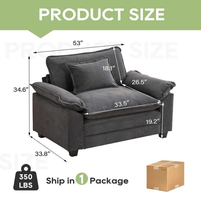 Fauteuil 53 "Comfy Cloud Couch, Velours gris foncé