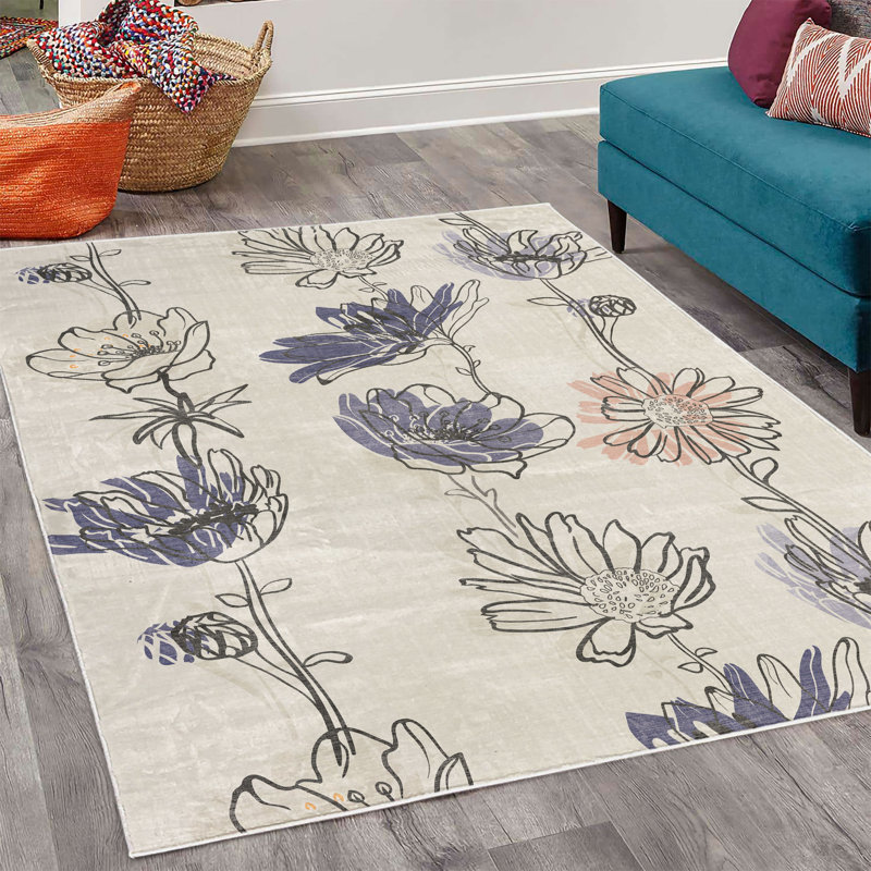 Tapis décoratif à longues fibres Kaushiki Spring, Rectangle 4 pi x 5 pi 7 po