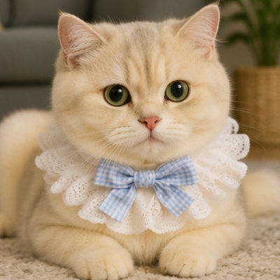 Lace Ruffled Pet Neck Collar with Gingham Bow, Cute Decorative Pet Bib Scarf, Soft Adjustable Costume Neckerchief for Cats, Kittens and Small Dogs