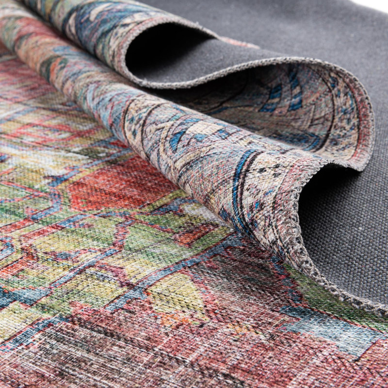 Engle Oriental Beige/Pink/Blue Area Rug, Rectangle 7'10" x 11'