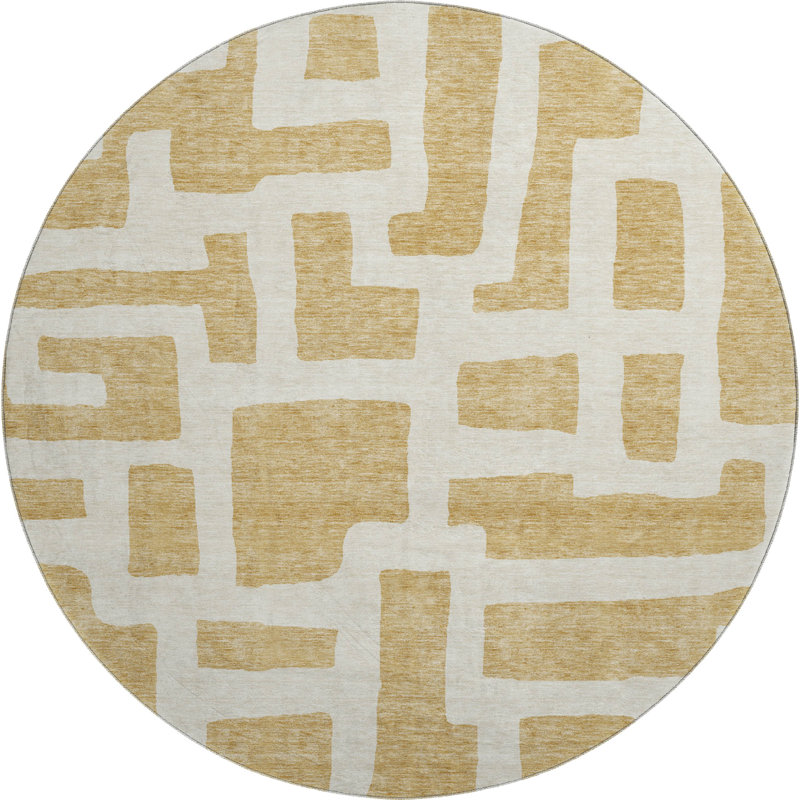 Premium Machine Washable Prisco Gold Rug, Round 8'