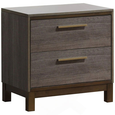 Contemporary 1Pc Nightstand Two Tone Antique Gray Bedroom Furniture Nightstand Center Metal Glides Brass Bar Pulls