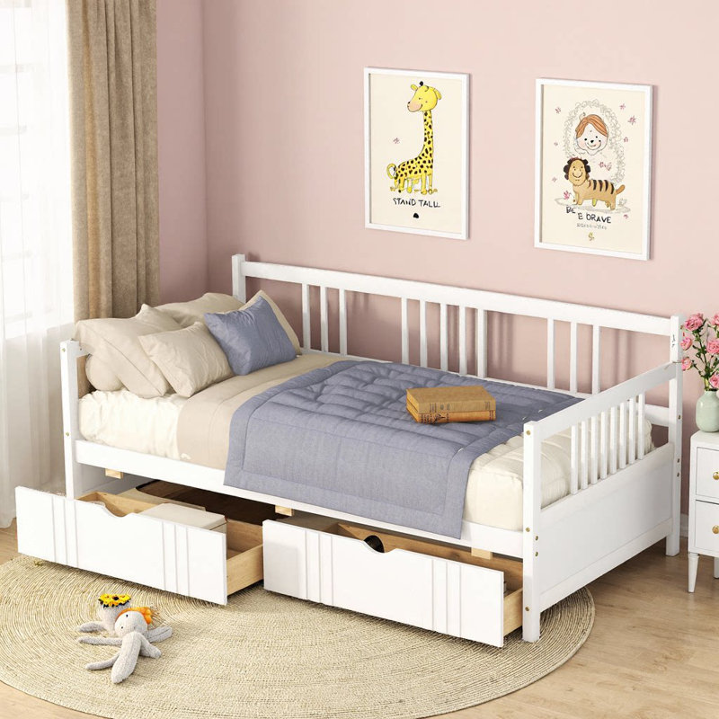 Lit de jour moderne en bois massif blanc simple avec deux tiroirs - Multifonctionnel et élégant, Lit simple, Blanc