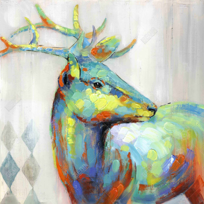 Abstract Color Spotted Deer - Blue Canvas Home Decor