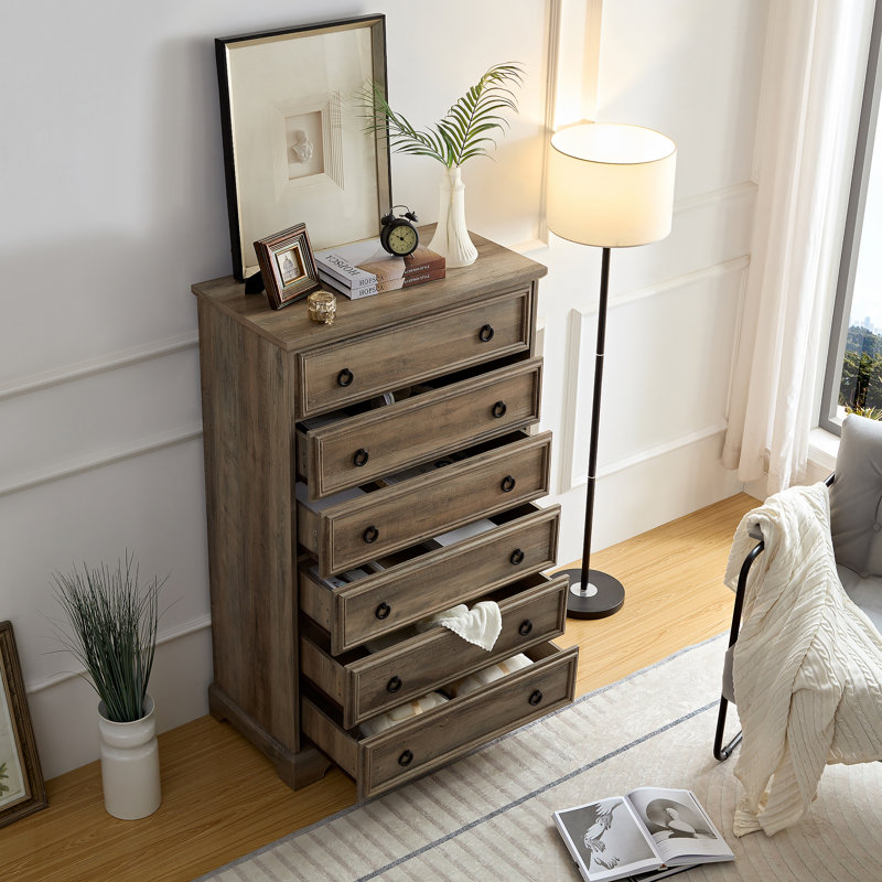 Grande commode de chambre moderne à six tiroirs avec sécurité anti-surmatelas, assemblage sans effort, rangement spacieux et touche médiévale distinctive