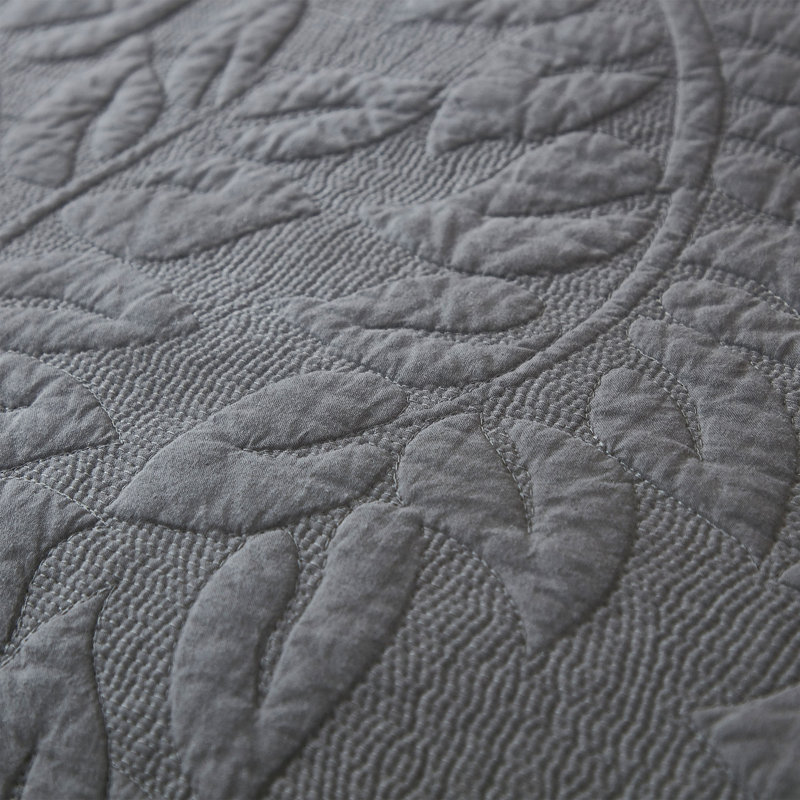 Dark Grey Reversible Cotton Queen Bedspread Set