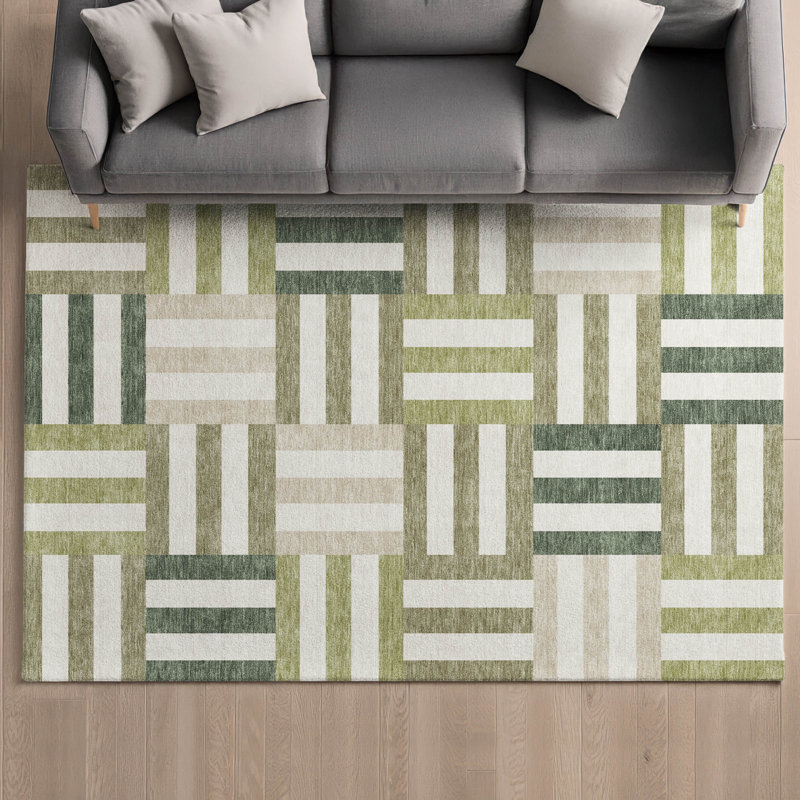 Premium Machine Washable Mayfield AMF2332 Geometric Rug, 3' x 5', Sage