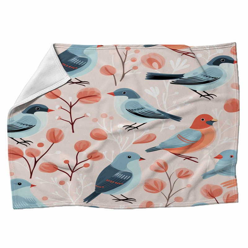 Jeté d'oiseau en jeté bleu, L 51 po x L 60 po