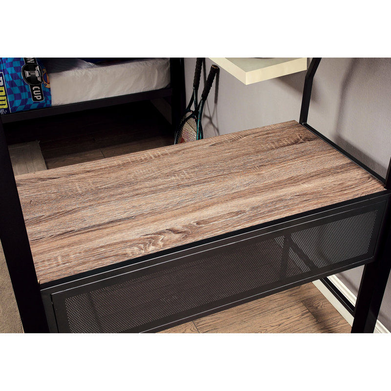 Triple lit simple superposé en forme de L avec attrait contemporain, structure en métal, conception en coin, poste de travail et 3 places de couchage pour les adolescents de style moderne, construction, rangement
