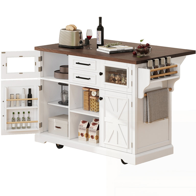 54.9" Kitchen Island with Drop Leaf, White