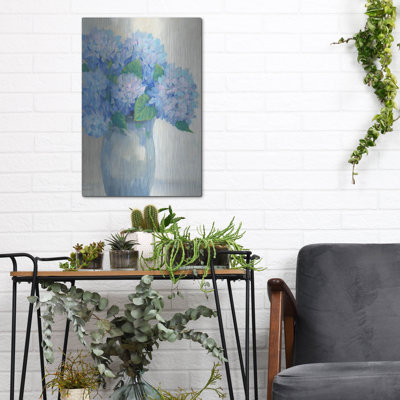 Art mural en métal «Blue Hydrangeas in Vase I» par Tim O'Toole