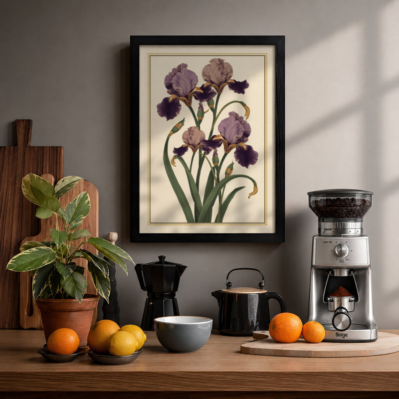 Iris Cluster Botanical - Framed Print, Black, A3 - 42.0 x 29.7 cm