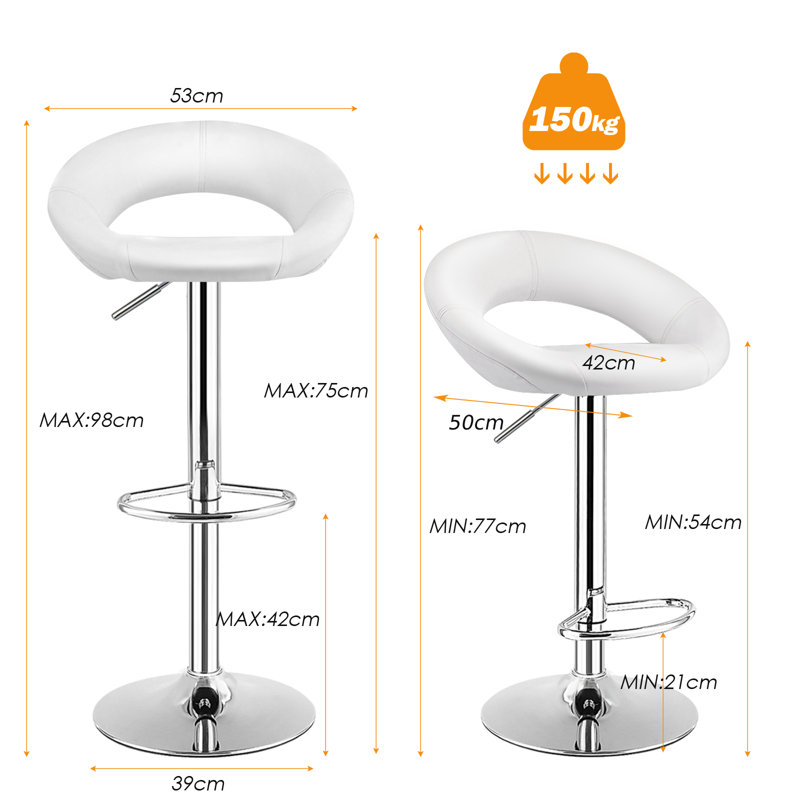 Reimer Swivel Upholstered Adjustable Height Bar Stool with Steel Frame, White