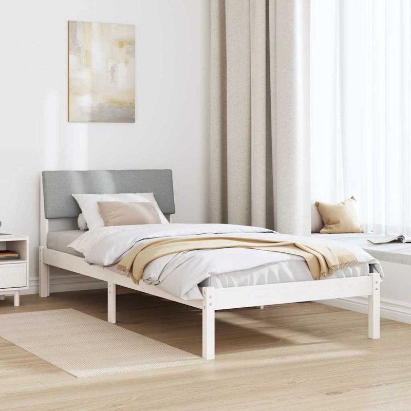 Solid Wood Bed Frame, 100 x 220cm, White/Light Grey
