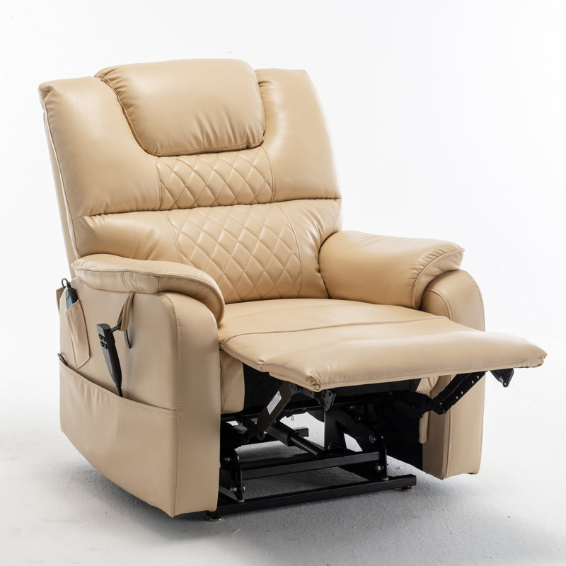 Fauteuil inclinable de 35,5 po de largeur avec système de chauffage et de massage, Similicuir beige