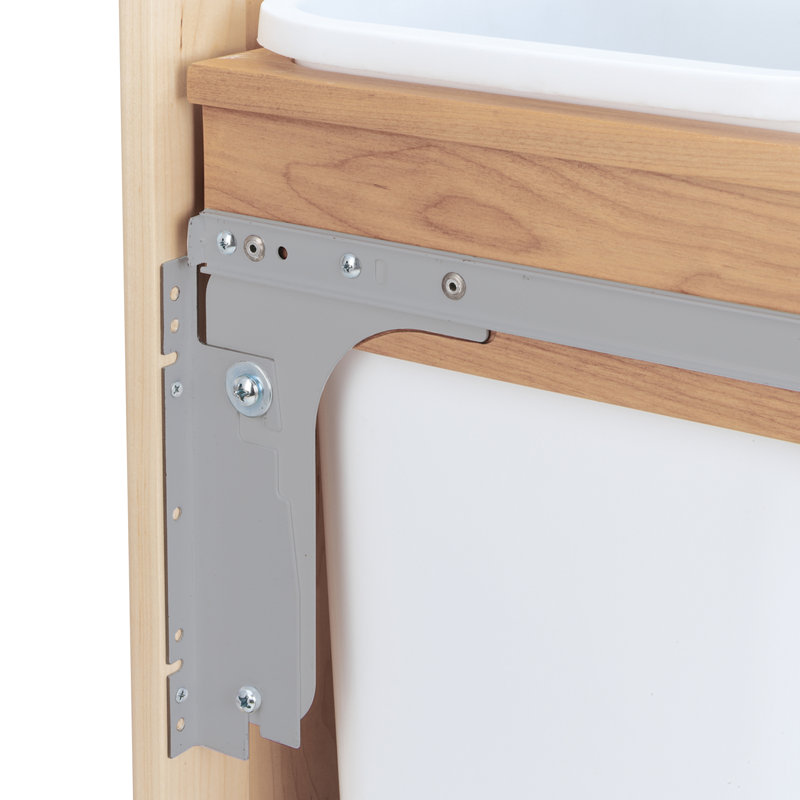 White Plastic Pull-Out Kitchen Waste Bin with Maple Trim