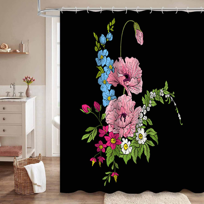 Rideau de douche imperméable à motif floral antique avec 12 crochets, L 72 po x l 72 po
