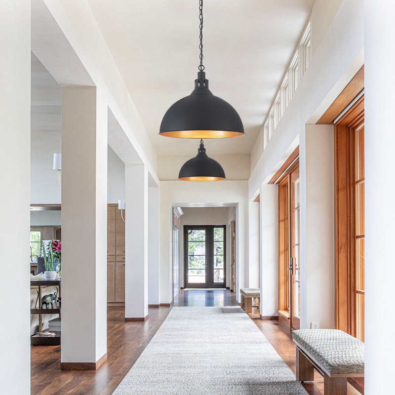 Abrahamson 1 - Light Black Kitchen Island Industrial Large Dome Pendant Light For Dining Room Bedroom Hallway - 17.72" H x 19.69" W