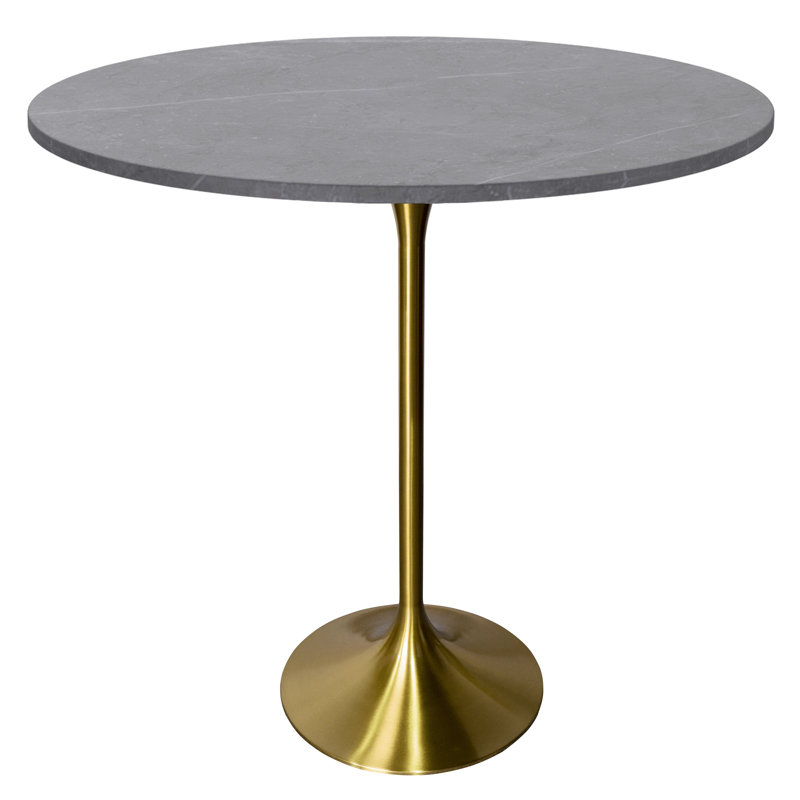 Table de salle à manger Heatherton 48 po à hauteur de bar ronde avec plateau en pierre frittée et piédestal en acier inoxydable doré pour 2 à 6 personnes