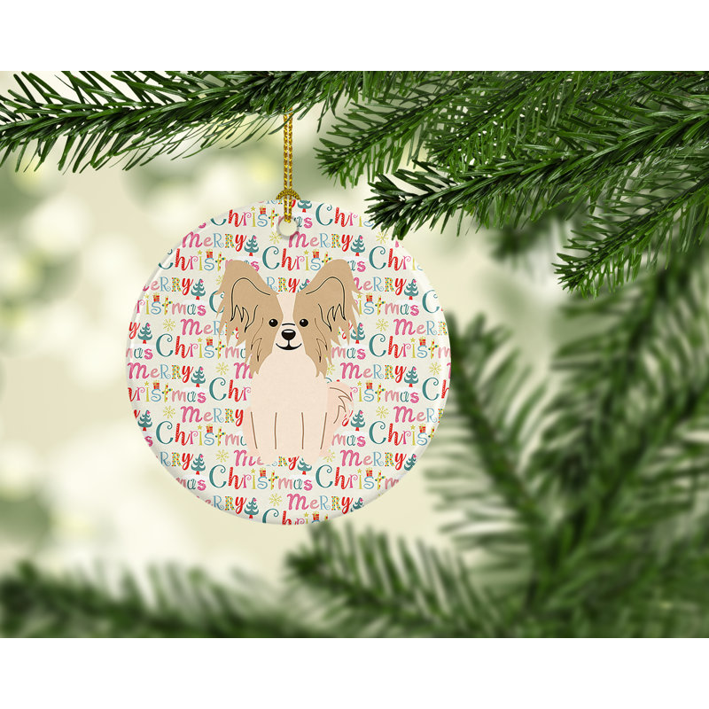 Ornement suspendu Merry Christmas Papillon, Beige / naturel