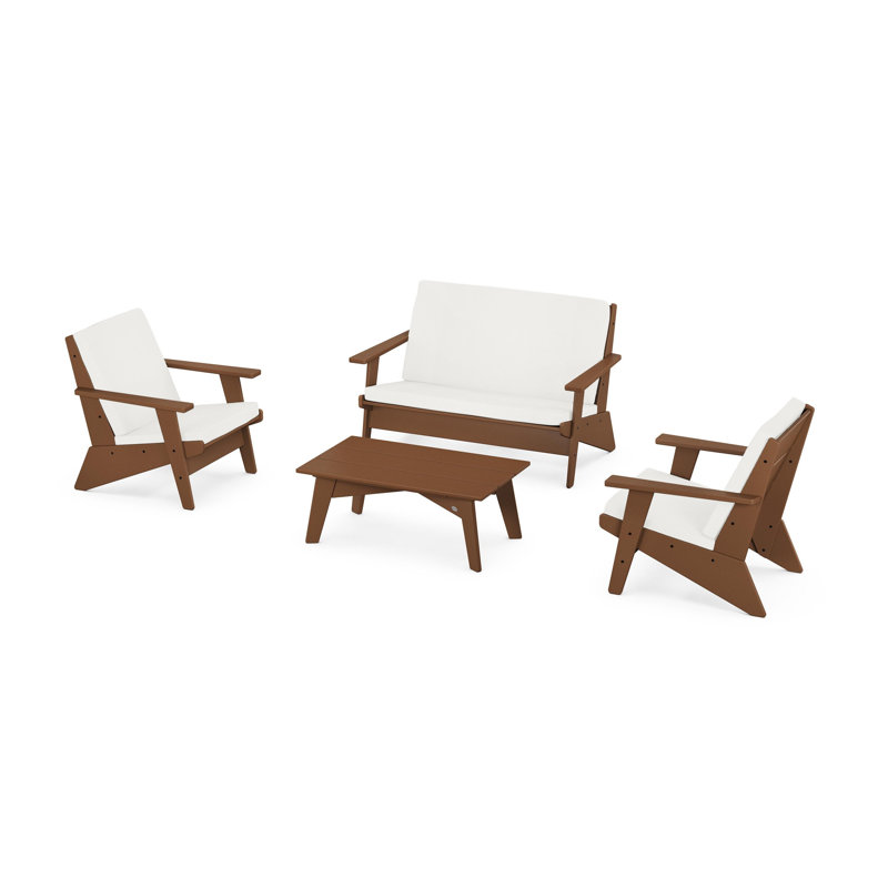 Riviera Modern Lounge 4-Piece Set, Natural Linen, Teak