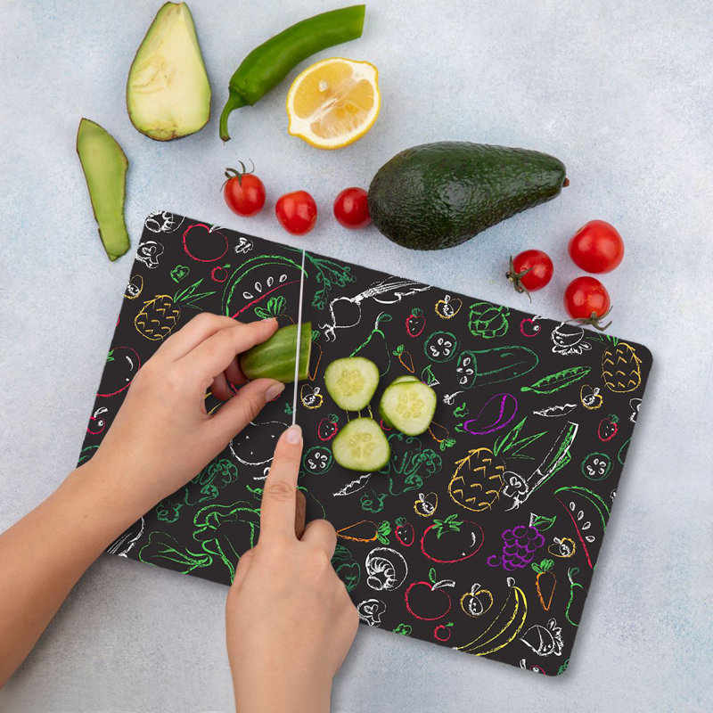 Tempered Glass Cutting Board, 7.9 x 11.8 inches | 100% Antibacterial, Easy-Clean Surface, Non-Slip Silicone Feet | Perfect for Food Prep & Serving, Durable & Stylish Kitchen Essential, Not Dishwasher Safe
