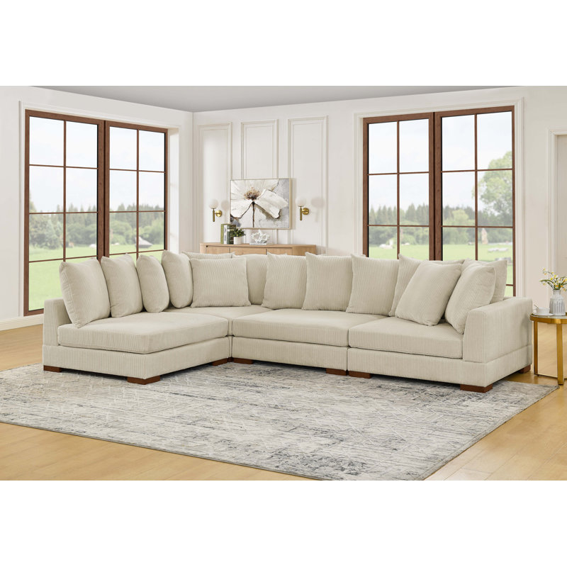 Aurick Corduroy Sectional Reversible, Cream Corduroy