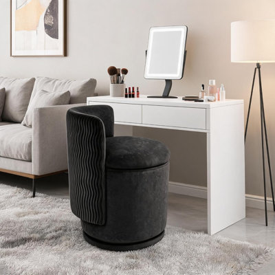 360° Swivel Corduroy Chair with Storage,Wave Back Ergonomic