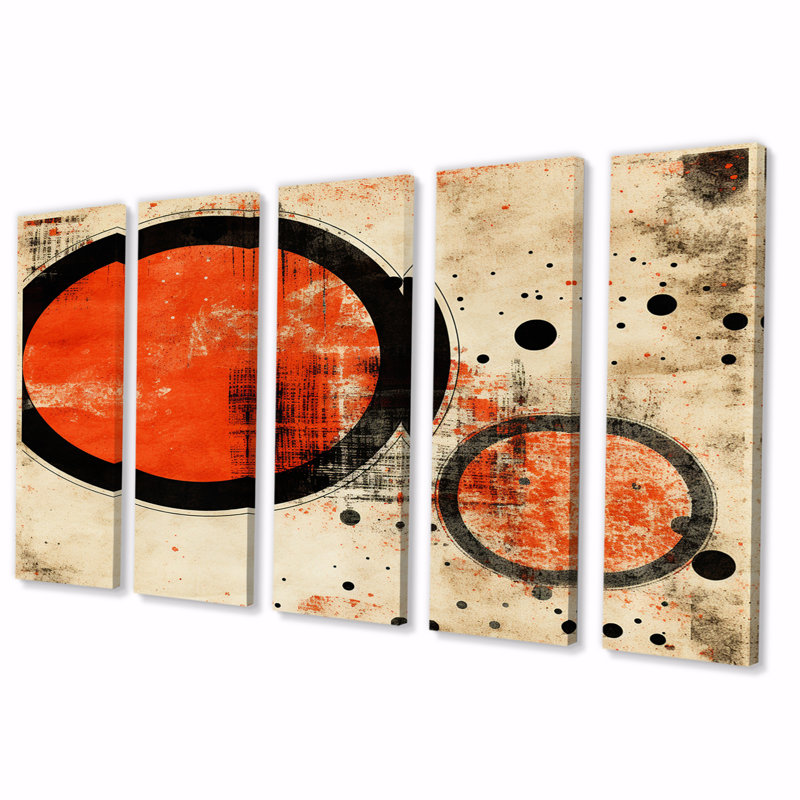 «Inner Knowing Retro Circle Art I», art mural moderne sur toile Midcentury, 5 panneaux égaux