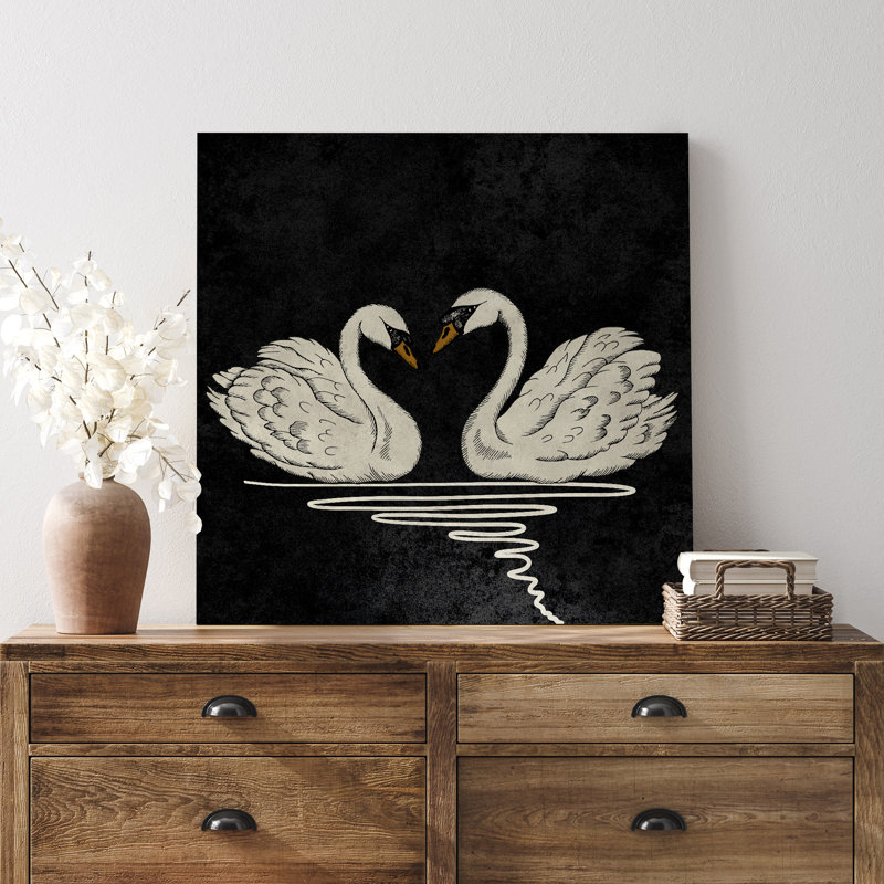 Deux cygnes sur le lac, H 12 po x l 12 po, Toile tendue