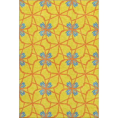 Premium Machine Washable Prisco Yellow Rug
