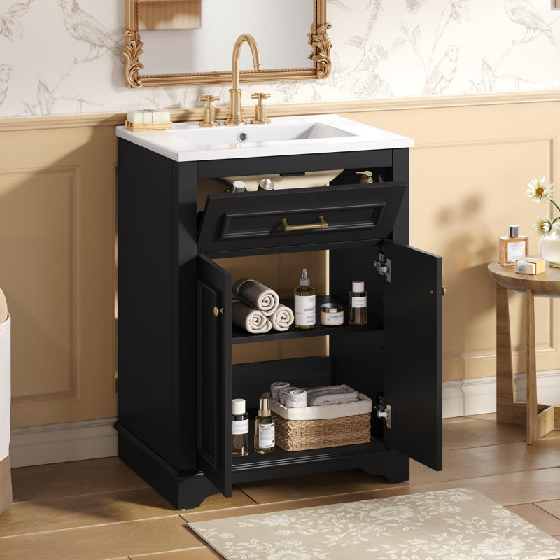 Meuble-lavabo 24 po avec lavabo en céramique, Noir