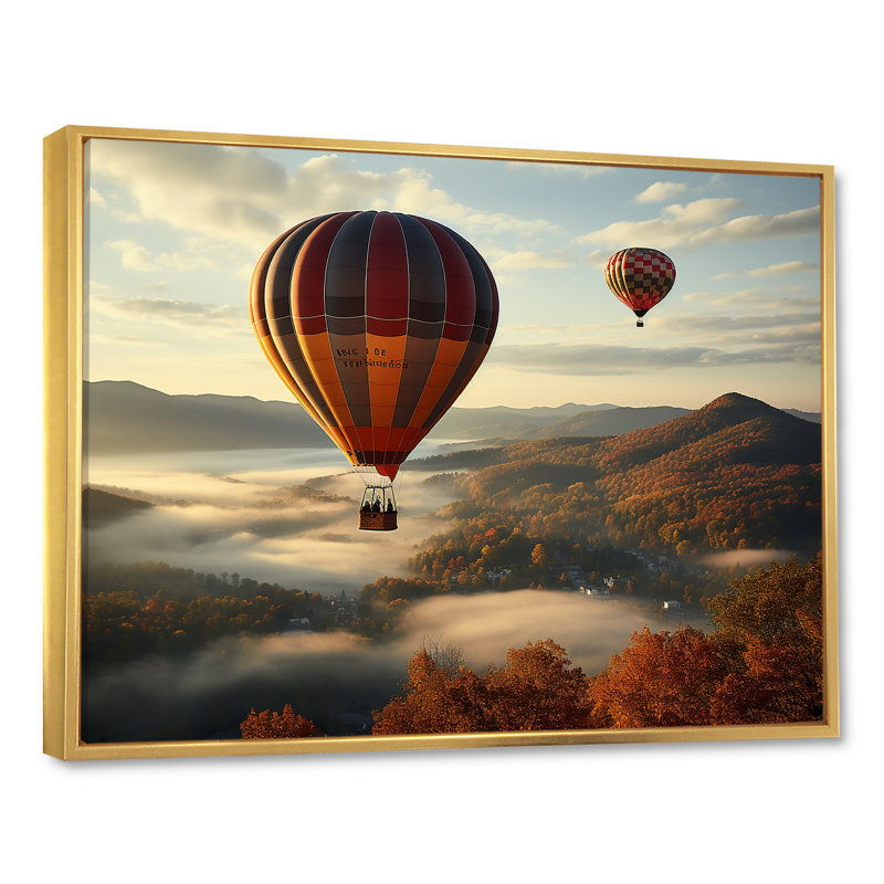 Automne, montgolfière, reproduction sur toile, Cadre flottant doré, H 30 po x l 40 po x P 1,5 po