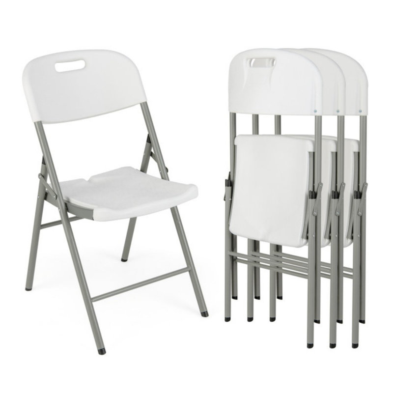 4 Pack Folding Stackable Chairs with Metal Frame and Carrying Handle
