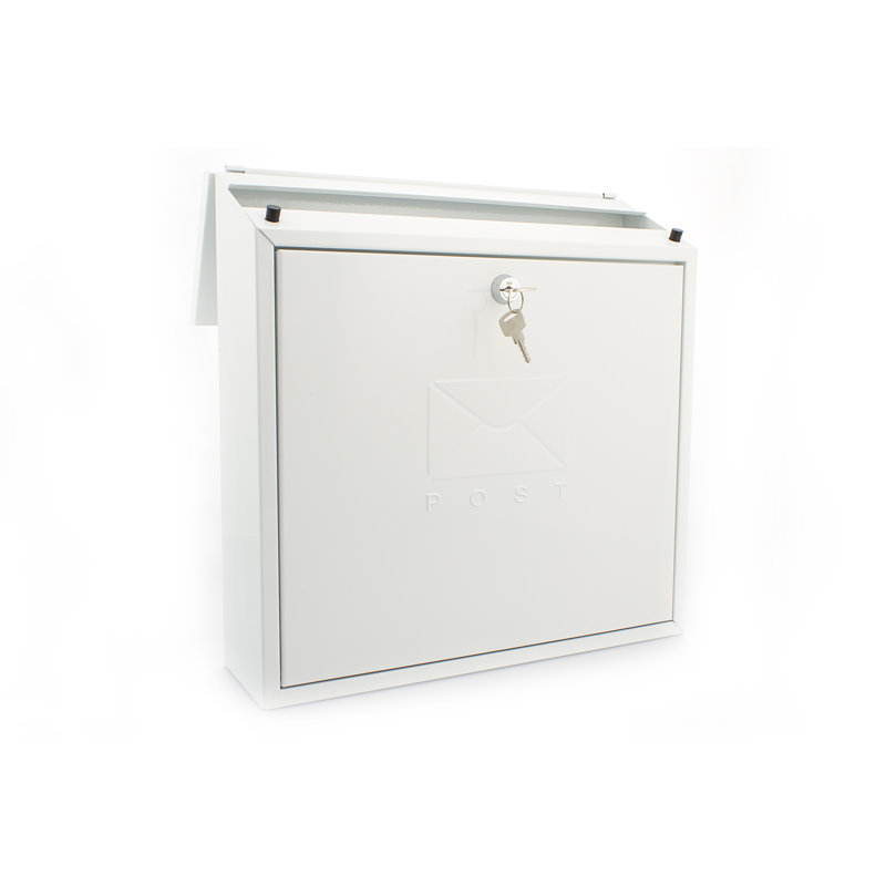Contemporary Wall Mounted Reverse Mounting Galvanised Steel Lockable Weatherproof Post Box -36x36x11cm, White