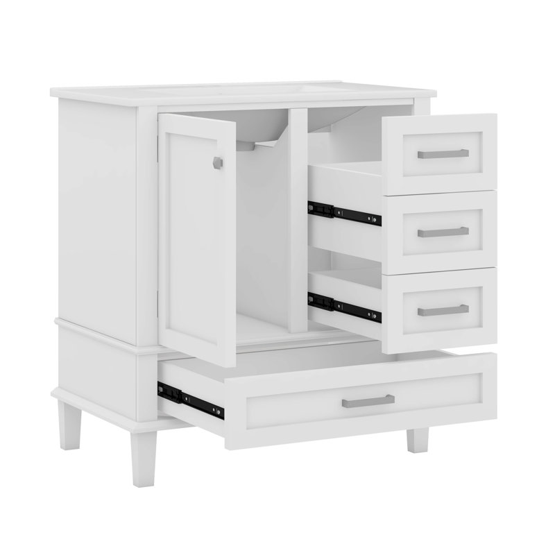 Armoire de salle de bain moderne avec 3 tiroirs, Blanc