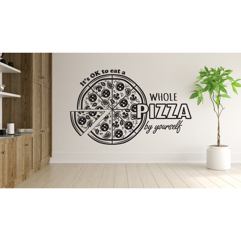 Adhésif décoratif pizza, autocollant mural restaurant, autocollant mural pizza, fenêtre, pizza, H 75 po x l 44 po, Noir mat